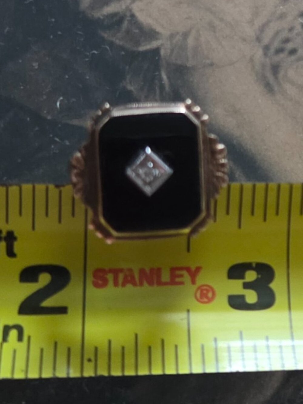 Vintage/Antique Art Deco 10k Yellow Gold Black Onyx & Diamond Ring - Sz 6 - Picture 6 of 7
